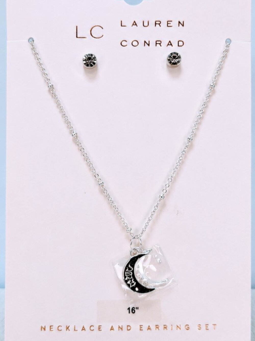 Lauren Conrad Double Moon Pendant Necklace & Stud Earring Set